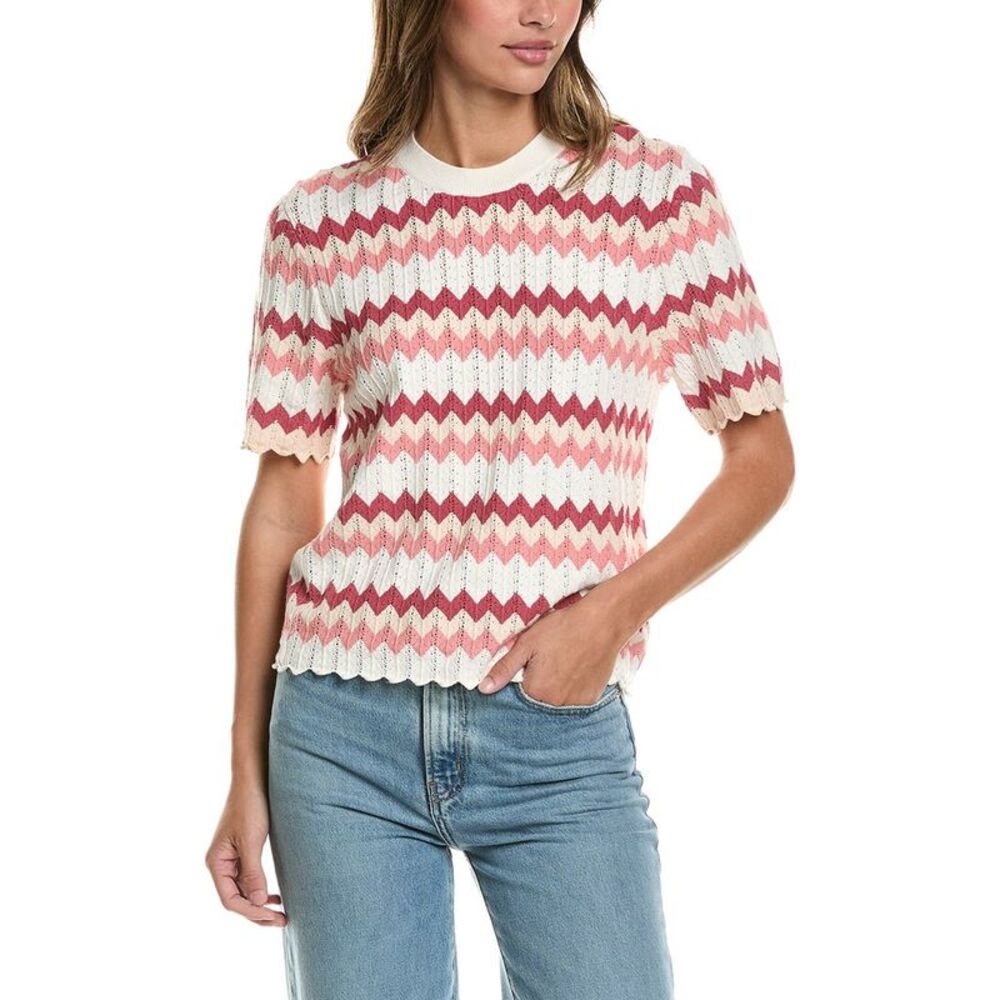 Adrianna Papell Womens Chevron Striped Crewneck Pullover